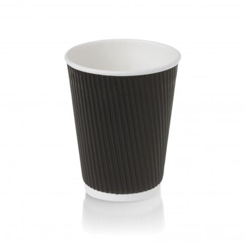 Disposable Black Ripple Coffee Cups, 12oz Triple-Wall Insulated Paper Hot Cups for Tea and Espresso, Non-Slip Design, 500 Pack