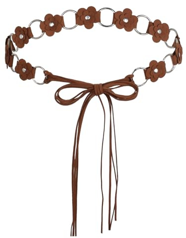 TeeYee Damen Blumen Gürtel PU Leder Verstellbar Boho Handgewebt Quasten | Seil Zum Binden,Geflochtene Kette,Für Kleider