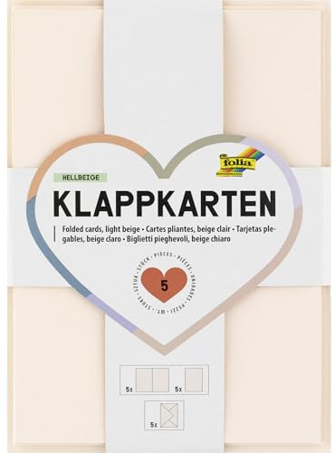 folia 150543 - Klappkarten HELLBEIGE, 220g/m² und 130 g/m², 5 Karten 10,5 x 14,8 cm und 5 Briefumschläge 11 x 15,5 cm in hellem Beige, für Gruß- und Glückwunschkarten