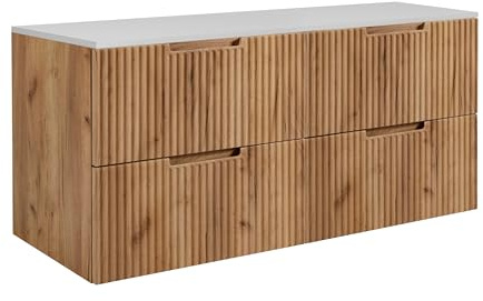 3E 3xE living.com Badezimmerschrank, Craft-Eiche/Weiß, 120 (2 x 60) x 58,6 x 46 cm