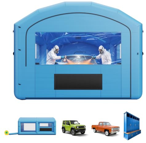 VEVOR Cabine de Peinture Gonflable 6,4x4,1x3 m Souffleurs de 1100 W Bleu, Tente de Pulvérisation Portable à Toit Arqué avec Filtre en Coton, pour Voiture, Camion Pickup, Meubles et Grandes Pièces