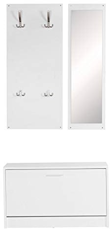 FineBuy Wand-Garderobe Salerno mit Garderobenpaneel Spiegel & Schuhkipper 80 cm breit 27 cm Schmal, Flurgarderobe Klein Garderobenset Modern Schuhschrank Flur Holz, Garderobe Platzsparend