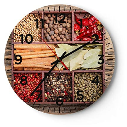 Modern Wanduhr Holzkiste orientalisch Gewürz Gewürze 40x40cm Rund Groß Wand Uhr Glas Analog Zimmeruhren Küche Büro Wohnzimmer Glasuhr Wall Clock Dekoration Design Küchenuhr C4AR40x40-2467