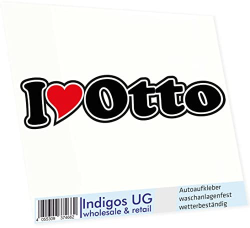 INDIGOS UG Auto Aufkleber I Love Otto 15 cm - Autoaufkleber - KFZ Sticker selbstklebend - für Motorrad, Fenster oder Heckscheibe - wetterfest & UV-beständig Sticker mit Namen von Mann Frau Kind