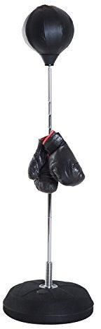 HOMCOM Sac de Frappe sur Pied Punching Ball sur Pied réglable en Hauteur 126-144 cm avec Gants, Pompe et Base de lestage pour Enfants et débutants Noir