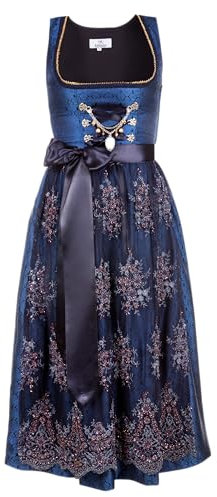 Edelnice Trachtenmode Exklusives Designer Dirndl lang Josepha inkl. Spitzen Dirndlschürze und Charivari Gr. 32-56 (54)