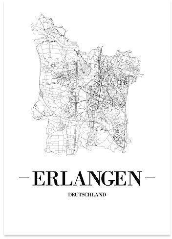 JUNIWORDS Stadtposter - Wähle Deine Stadt - Erlangen - 21 x 30 cm Poster - Schrift A - Weiß