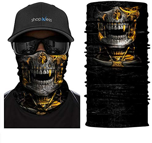 ShopINess Unisex Schlauchschal Halswärmer Neckwarmer Multifunktions schlauchtuch totenkopf für Motorrad Bikes Sport Festival Halloween Karneval - Totenschädel (Gold)