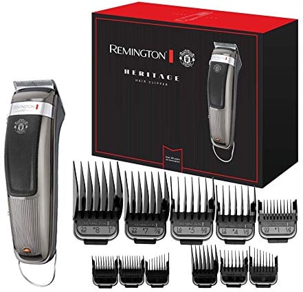 Remington Haarschneidemaschine Profi Retro Special Edition + Handtuch (Edelstahlklingen, Klingeneinstellhebel, 11 Aufsteckkämme, Netz-/Akkubetrieb, Lithium) Haarschneider HC9105 Manchester United