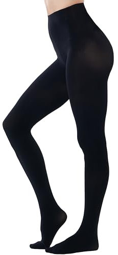 HeyUU Damen Bunte Blickdichte Strumpfhose 80 DEN Microfaser Stützstrumpfhose(Schwarz, L-XL)