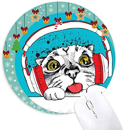 Red Headset White Cat Protect Animal Pet Liebhaber Maus Pad Jingling Bell Round Rubber Mat