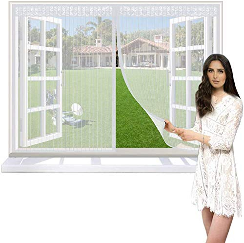 CHENG Magnet Fliegengitter Fenster Innen 75x45cm, Fenster Fliegengitter Fenster Magnet, Auto Schließen, magnetische Adsorption Luft kann frei strömen, for Türen/Patio - Weiß