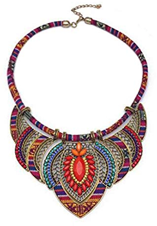 iPobie Perlenkette für Damen, ethnisch, Ethno-Halskette, Bohemian, Damen, Vintage, Halskette, Metall Harz, Perle, Strass