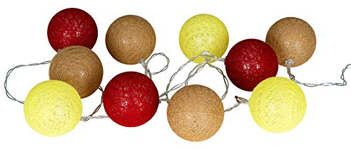 levandeo 10er Lichterkette LED Kugeln Lampions Baumwolle Rot Gelb Braun Cotton Girlande Deko Cottonballs