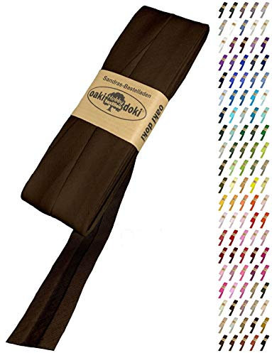 Sandras-Bastelladen Schrägband/Einfassband Baumwolle Uni gefalzt 5m x 20mm 934-Schokobraun Dunkel