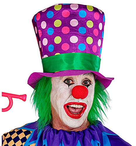 W WIDMANN MILANO Party Fashion 10677 - Zylinder mit Haaren, Lila mit bunten Punkten, Clown, Spaßmacher, Horror-Clown, Mottoparty, Karneval, Halloween