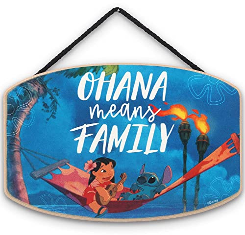 Disney Lilo and Stitch Ohana Means Family Wanddekoration zum Aufhängen aus Holz – niedliches Ohana bedeutet Familienschild