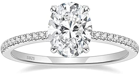 Zakk Damen Ringe Silber 925 Verlobungsringe Solitärring 3CT Oval Zirkonia Versprechen Ring Eheringe Trauringe Rosegold Gold (Silber,65 (20.7))