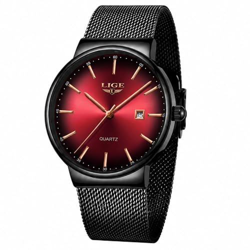 LIGE Uhren Herren Ultra Quarz Datumsanzeige Edelstahl-Meshband | LIGE Armbanduhr Herren, Ultradünnes Zifferblatt, Analoge Quarz, Roségoldzeiger mit Kalender, Mode Freizeit Outdoor Luxus