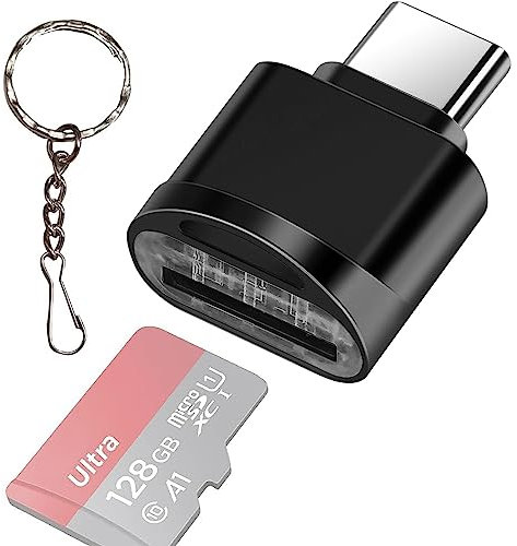 leizhan Type C Micro SD Card Reader with Keychain, USB C to Micro SD SDHC SDXC OTG Memory Reader, Type-C Card Reader Adapter Compatible for MacBook Windows Lixus Samsung Galaxy - Black