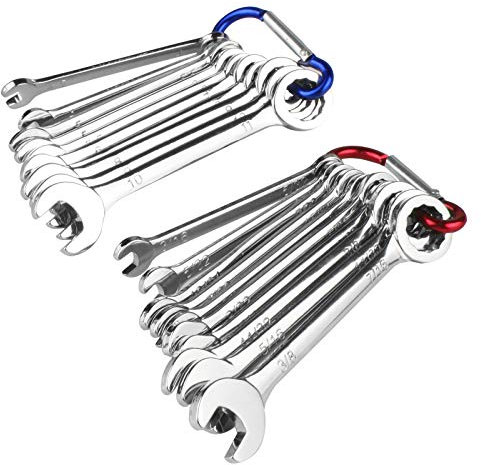 Larcele 4mm-11mm Small Spanner Set Combination Open and Box End Wrench, 20 Piece,Metric & SAE