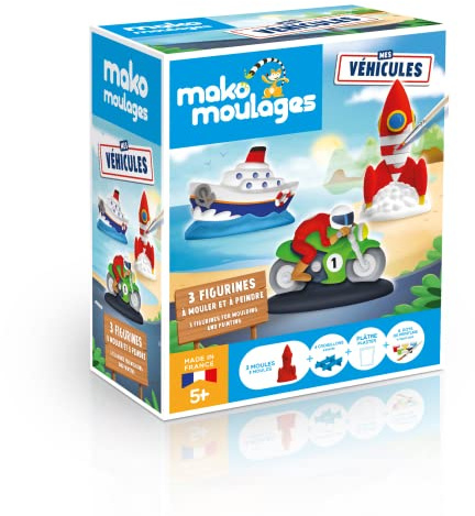 mako moulages - Mes Véles – 3 Formen aus Gips zum Lackieren – Boot, Rakete und Motorrad + Pilot – Kreative Freizeit-Sets für Kinder – wiederverwendbare Formen – hergestellt in Frankreich – ab 5 Jahren