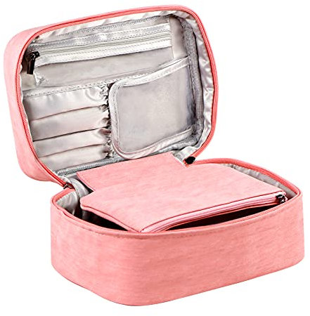 EXERZ Trousse de Toilette - Grande Trousse à Maquillage Portable avec Porte-Brosses et Pochette Amovible, Résistante à l'Eau, Idéale pour Voyage et Rangement (Rose)