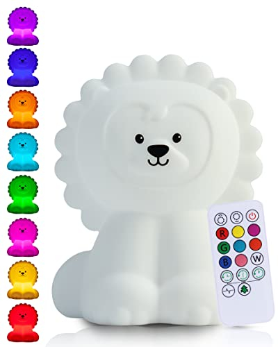 Kadoing® Löwe Nachtlicht (Groß) - wiederaufladbare Nachtlampe mit Tippfunktion und Fernbedienung - Nachttischlampe für Kinder - Babylampe und Kinderlampe - Babyzimmer - Kinderzimmer - Kinderspielzeug