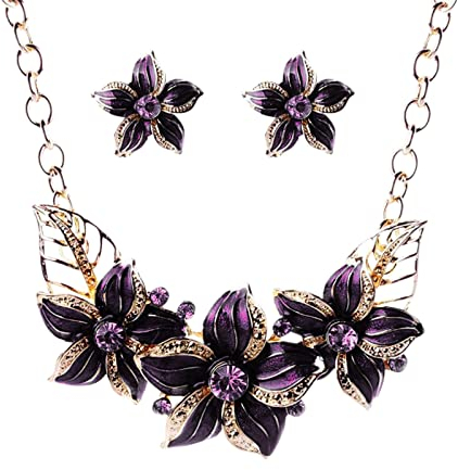 Tonsee Accessoire Armbänder Rot Malerei Tropfen Ölkette Set Kette Ohrring Strass Short Set Öl Schlüsselbein Halskette Schmuck Sets Top Model Schmuckkästchen (Purple-d, One Size)