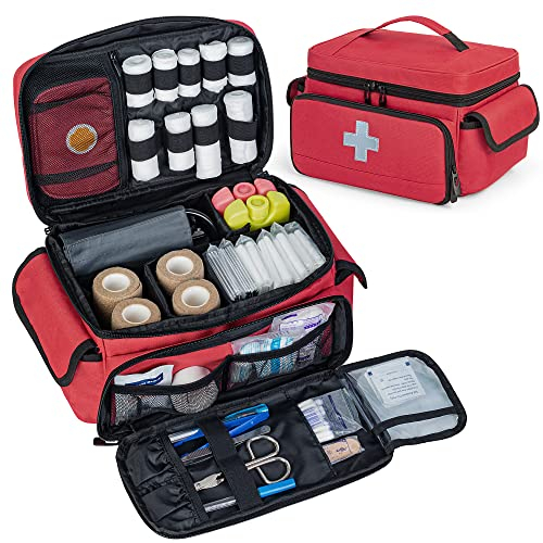 CURMIO Maleta de Primeros Auxilios, Bolsa para Emergencias con Mini Bolsa de Medicina, Botiquín de Primeros Auxilios, Bolsa médica para el Viaje y Hogar, Rojo (Patente Pendiente)