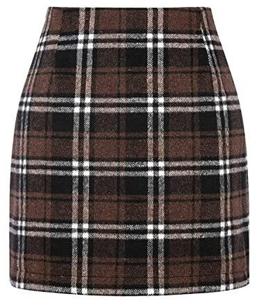 seiveini Mini Jupes Femmes Élégante Plaid Jupe Décontractée Jupe Trapèze Skinny à Carreaux Jupes Crayon Taille Haute à Imprimé Écossais A Marron Foncé L