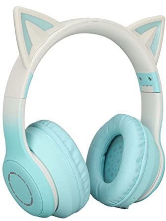 Bluetooth Headphones, Cat Ear Headphones with Micphone, 7 LED Light Up Wireless Headphones with Volume Control, Foldable Gaming Headset for Kids Adults 15H Play Time PC TV Laptop (green)