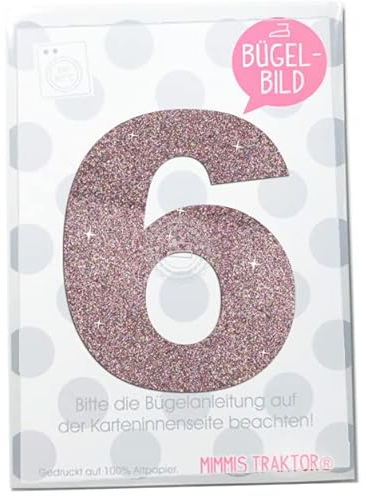 Mimmis Traktor Bügelbild Zahl Wunschzahl 10 cm Geburtstags Shirt 0-9 Aufbügler Applikationen Bügelsticker für Stoffe Textilien Kinder zum Aufbügeln Flicken, Farbe:Glitzer confetti, 6 Stück