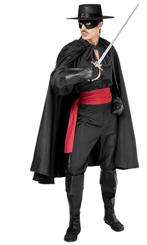 Maskworld Zorro Kostüm - Größe: M - Komplett-Kostüm des schwarzen Rächers für Karneval, Halloween & Motto-Party