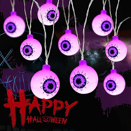 COMBLU Halloween-Lichterkette, 1,5 m, 10 LEDs, batteriebetrieben, grünes Augapfelförmiges LED-Licht für Halloween-Party-Dekoration (Batterie nicht im Lieferumfang enthalten) (lila)