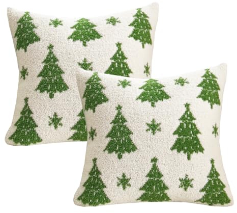 NIDITW Set mit 2 ultraweichen Weihnachts-Kiefernbaum-Kissenbezügen, Mikrofaser, Schneeflocke, gemütlich, flauschig, weiß, Weihnachtsdekoration, für Zuhause, Sofa, Couch, 45,7 x 45,7 cm (weiß)