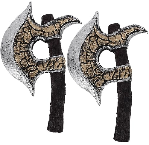 ifundom 2st Halloween Gefälschte Kostümzubehör Simulierte Axtstütze Beile Wikinger-cosplay Schaumstoffäxte Wikingeräxte Cosplay- -requisiten Larp-cosplay Bärtig Pu Leistung Bilden
