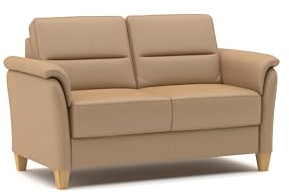 CAVADORE Leder 2er-Sofa Palera / Landhaus-Couch mit Federkern + massiven Holzfüßen / 149 x 89 x 89 / Leder Beige
