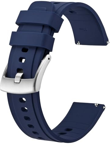 BISONSTRAP Flexibles Uhrenarmband 20mm Silikon, Uhrenarmbänder für Herren und Damen, Schnellverschluss Ersatzbänder Armband, Dunkelblau mit Silberner Schnalle