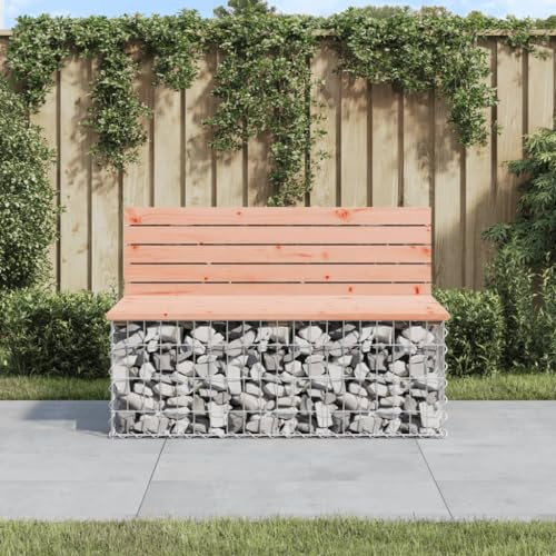 Festnight Gabionenbank Gartenbank Gabionen Bank Sitzbank Parkbank Gabione Steinkorb Gabionen-Gartenbank mit Lehne - Garten-Bank mit Sitzfläche aus Douglasienholz - 103 x 70 x 65 cm