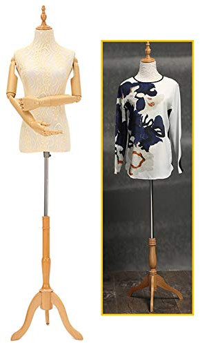 Weiblicher Schaufensterpuppen-Torso-Körper, Schneiderpuppe mit Holzstativ und Armen für Kleidung, Hochzeitskleid, Nähen, Display (Farbe: Schwarz, Größe: S) (Beige M)