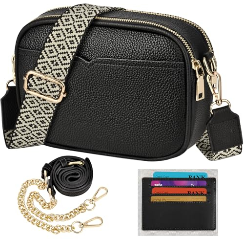 TEUEN Damen-Umhängetasche, Kleine Crossbody Bag PU Leder Elegante Schultertasche mit 2 Abnehmbar Breitem und Kette Schultergurt Handytasche Handtaschen & 4 Geldbeutel Kartenfächer
