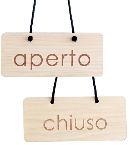 Smile BB -Cartello Aperto/Chiuso en Italiano in Legno, per Negozi e attività Commerciali, Include Ventosa per Il Vetro e cordone di Cotone