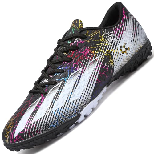 VLOOKST Football Boots Men's Professional Football Shoes Children Teenagers Adults Football Game Training Sports Shoes Athletics Outdoor Sports Turf Football Shoes Unisex, black, 7 UK