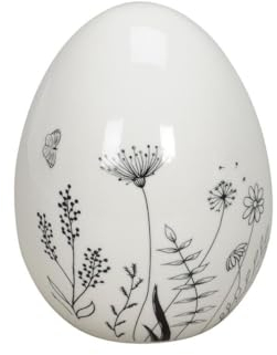 finehomegarden 2x Ei weiß/schwarz Keramik Landhaus Ø22cm H14cm Ostern Keramikei Deko
