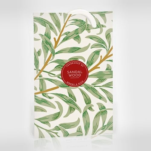 The Master Herbalist SANDALWOOD Scented Wardrobe Freshener in a WILLIAM MORRIS Inspired WILLOW Design | Contains Essential Oils | PACK OF 1 | Made in the UK.
