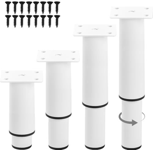 TCHOSUZ 8–12,5 cm verstellbare Metall-Möbelbeine, Set mit 4 robusten Bettgestell, Mittellattenstützbeine, DIY-Ersatzfüße für Heimwerker, Schrank, Couch, TV-Ständer, Stuhl, Schreibtisch, Weiß