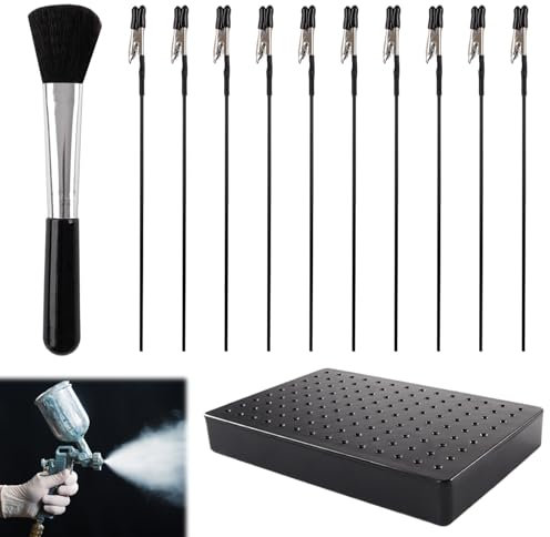 ANBOWEI Spray Paint Clamps, Model Painting Stand Base and 10pcs Alligator Clip Sticks Set with Paint Brush, Modeling Tools for Airbrush Spray, for Model Making Parts Holder