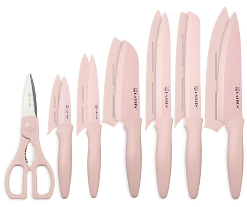 KATISUN Knife Set 7-Piece, Vibrant Colors, Japanese Steel Blades, Ergonomic Handles - Long-Lasting and Razor Sharp Kitchen Knife Set(Pink)