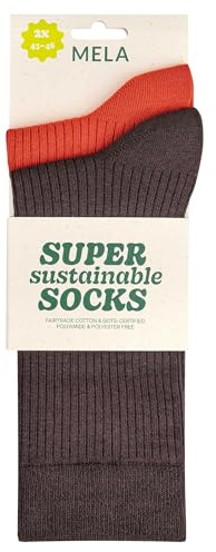 MELA - Gerippte Socken 2er Pack | Nachhaltig mit Fairtrade Cotton, GOTS & Grüner Knopf Zertifizierung (DE/NL/SE/PL, Numerisch, 35, 38, Regular, Regular, orange brick/dunkelbraun)